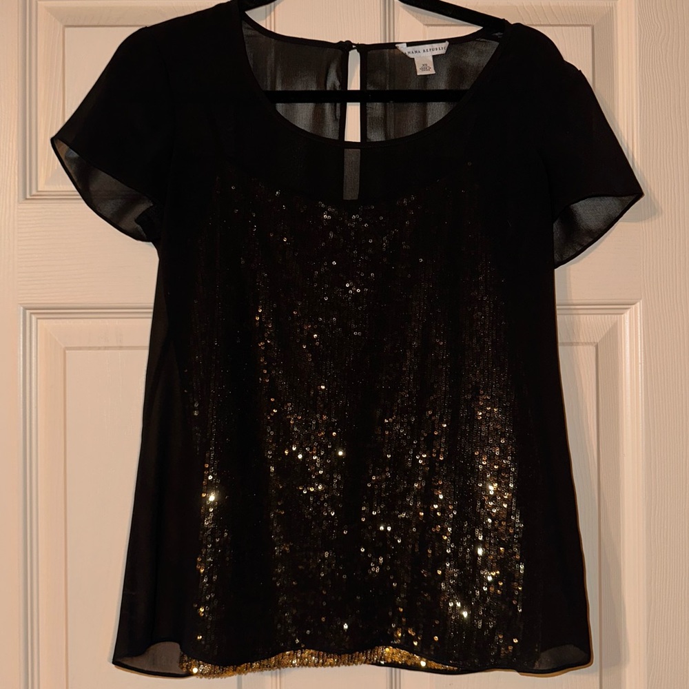 Black and Gold Sequin Banana Republic Blouse